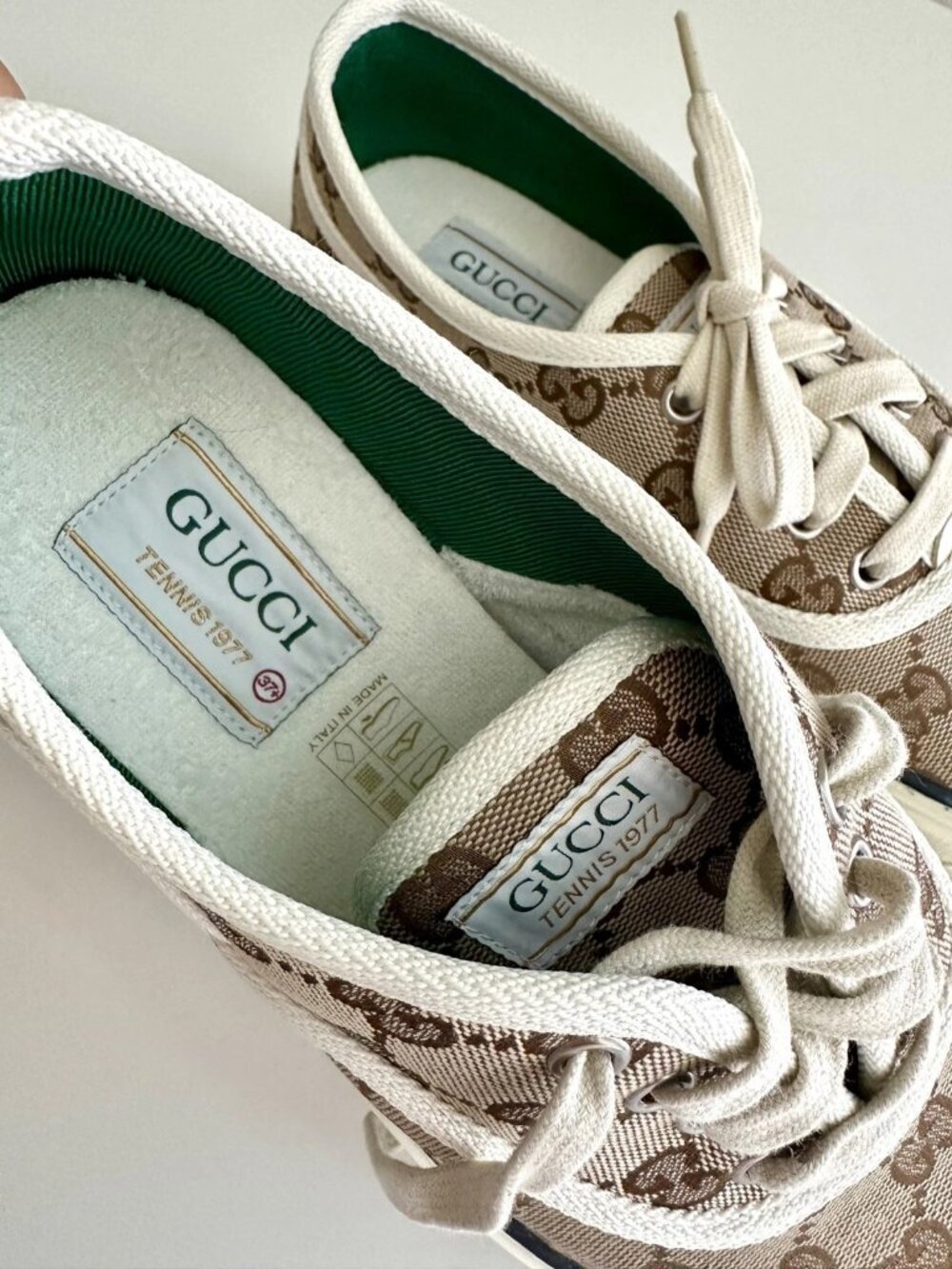 Women's GUCCI GG Logo Brown Canvas Tennis 1977 Platform Sneakers Size 37 - Picture 10 of 12